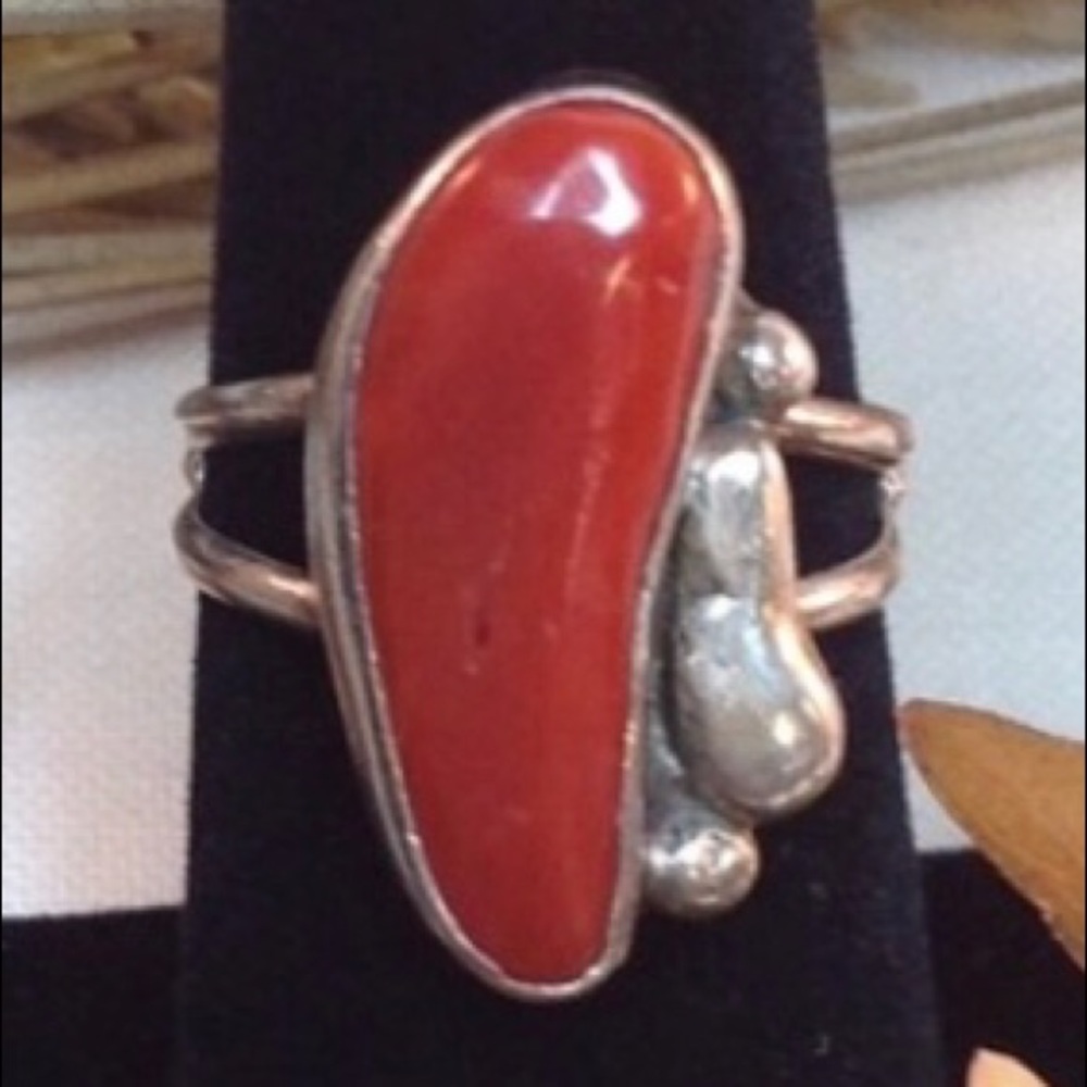 Vintage red jasper & 925 ring artist signed